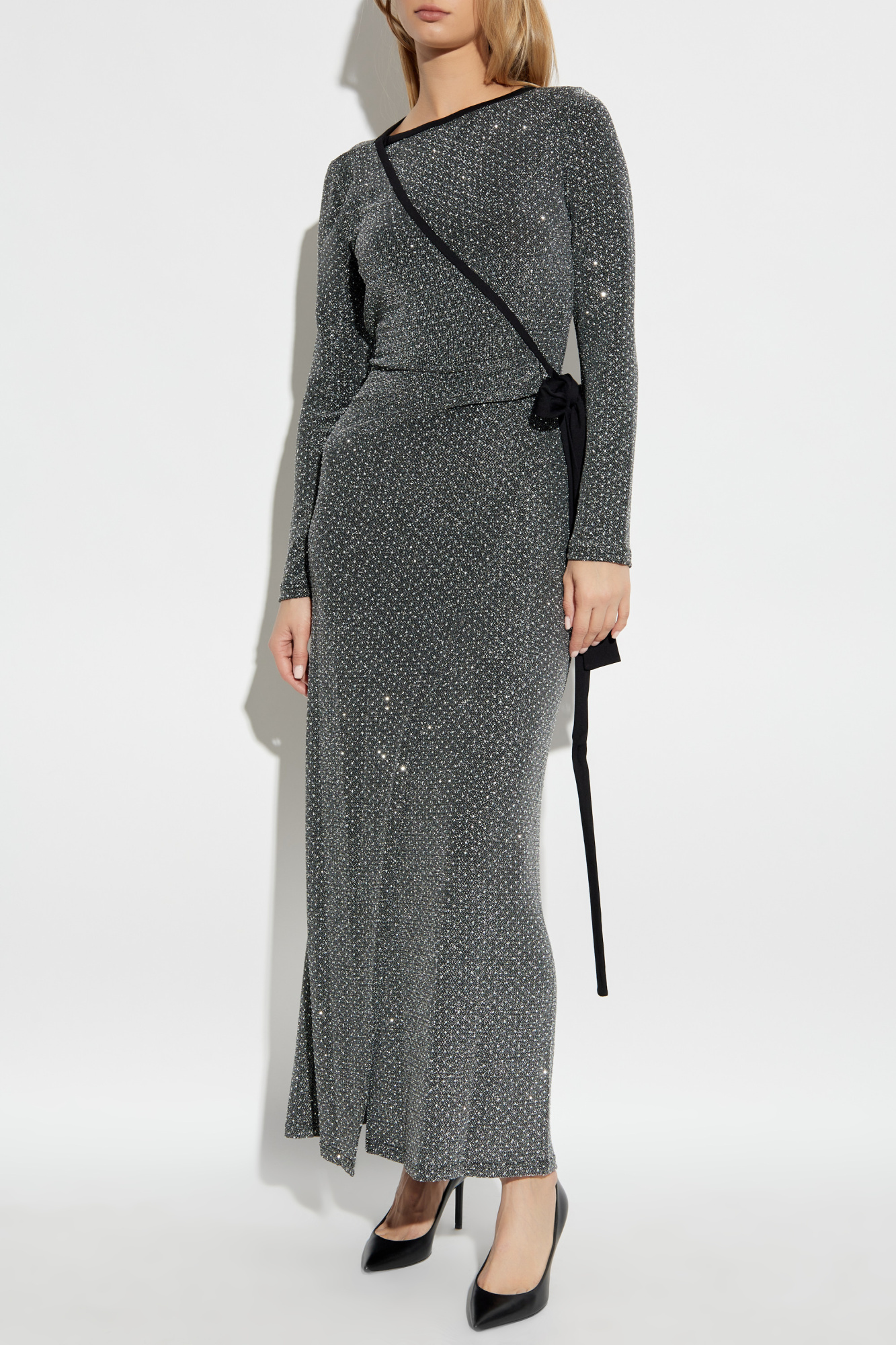 [ DIANE von FURSTENBERG ] シモナ ラメ ラップドレス Grey Dress Simona with shimmering appliqués Diane Von